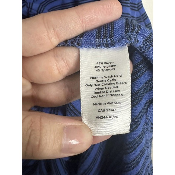 T by Talbots Womens Drawstring Waist Roll Tab Sleeves Blue Stripe Scoop Dress m - Picture 5 of 6